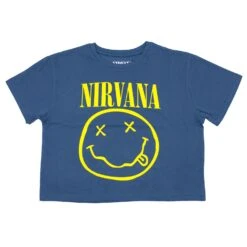 Nirvana Yellow Smiley Flower Sniffin Ladies Crop Top Junior Top