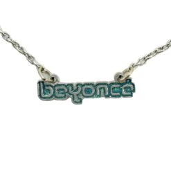 Logo (Blue/Green) On Silver Chain Necklace