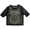 Nirvana Yellow Happy Face Ladies Mesh Crop Top Junior Top -Deals Modanist Store 449716F